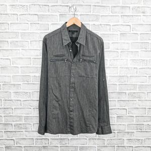 John Varvatos Men's Button up Shirt zip pockets in grey size large